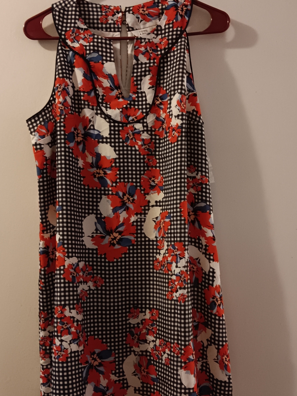 Womens nwt crown & ivy gingham floral midi dress size medium
